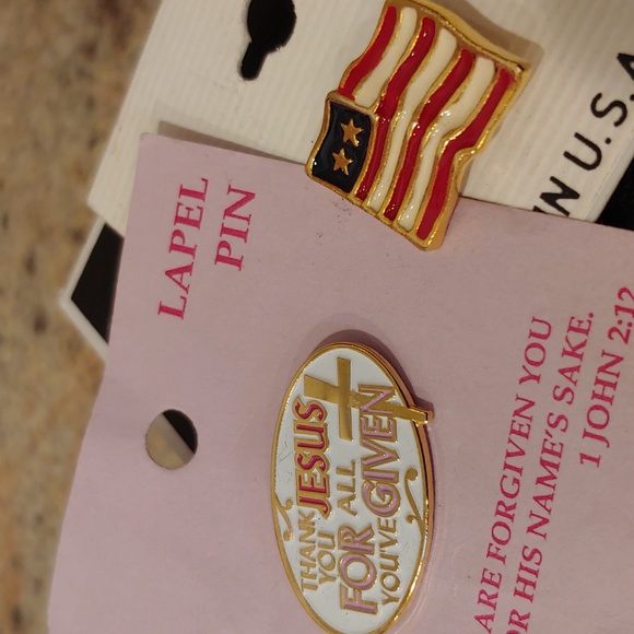 Two Lapel Pins with USA Flag and Religious Quote - Picture 2 of 5